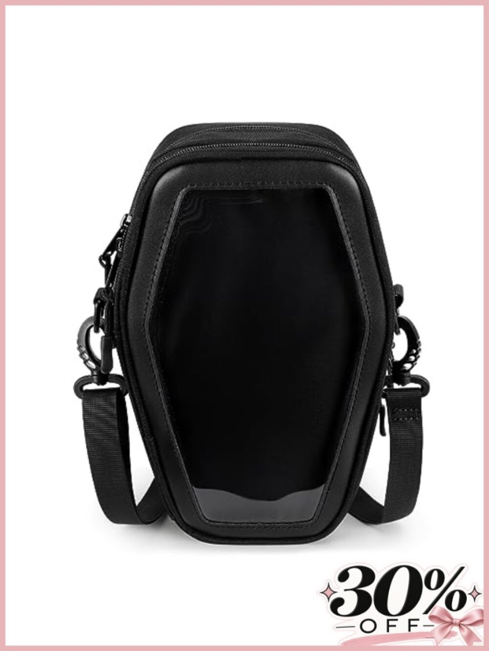 Ita Coffin Crossbody Bag with Clear Window for Pins Brooches Cosplay Halloween